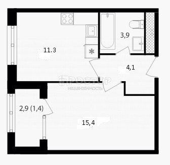 1-комнатная квартира, 37.7 м² - фото 12
