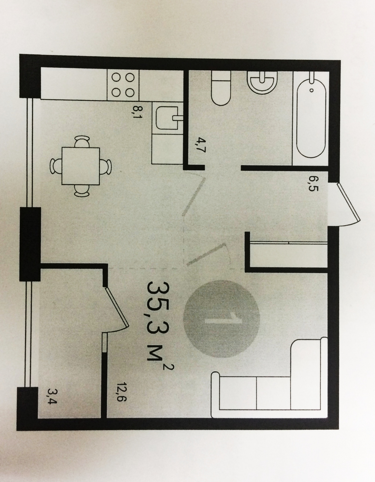 1-комнатная квартира, 35.3 м² - фото 5