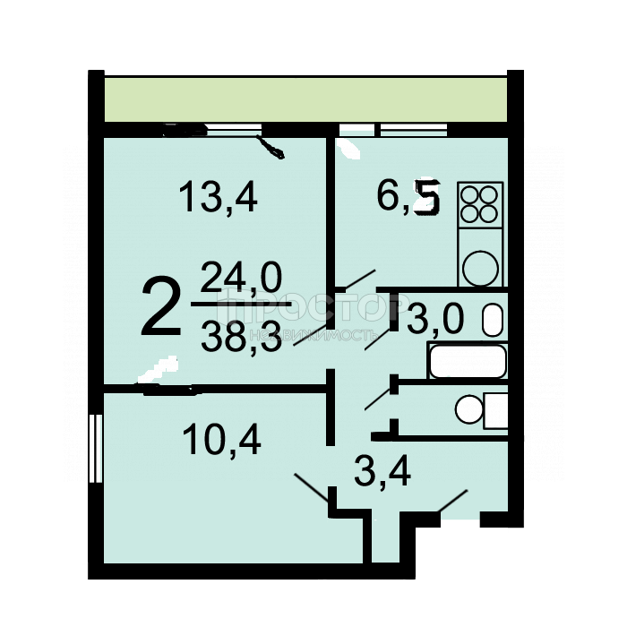 2-комнатная квартира, 40 м² - фото 15