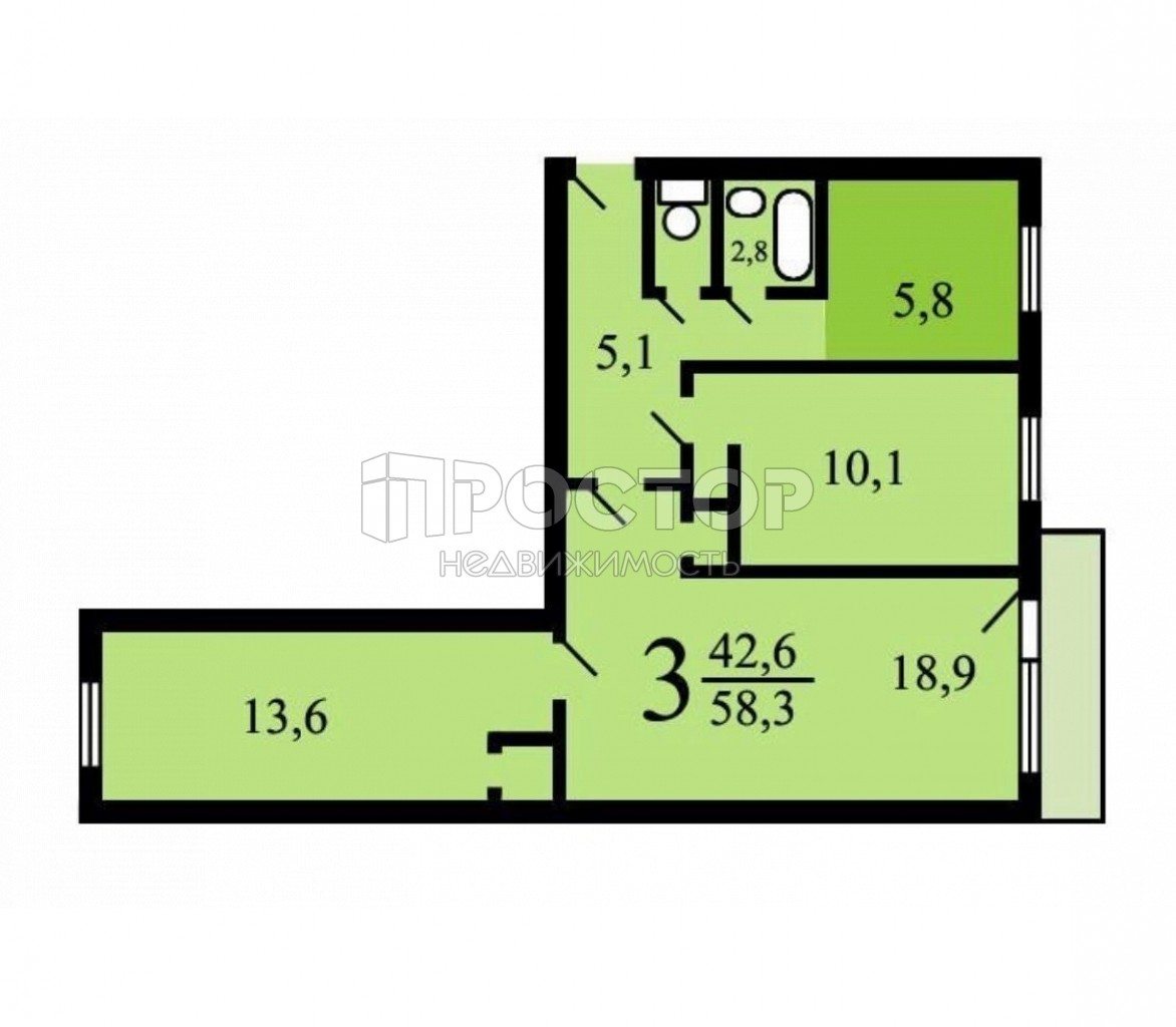 3-комнатная квартира, 58.3 м² - фото 22