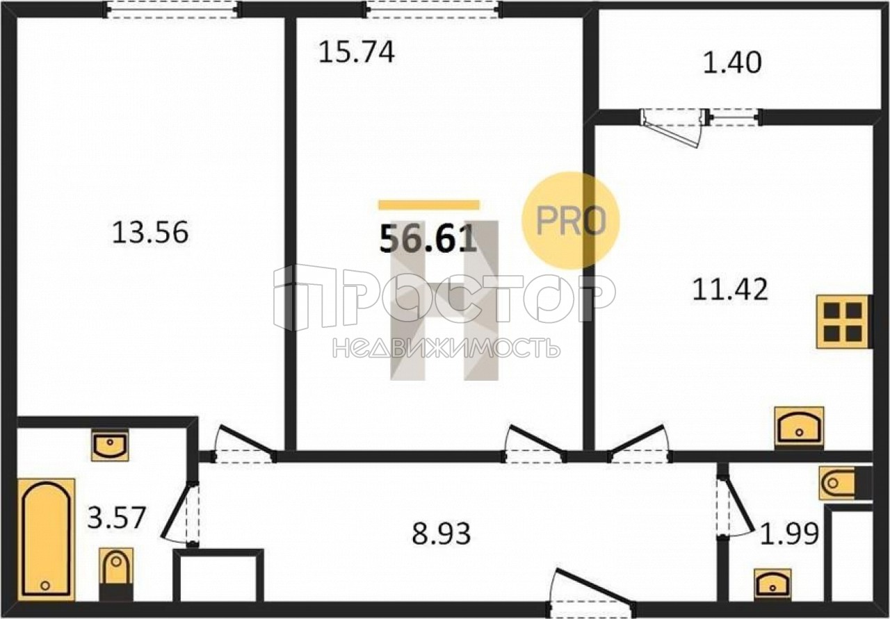 2-комнатная квартира, 57 м² - фото 7