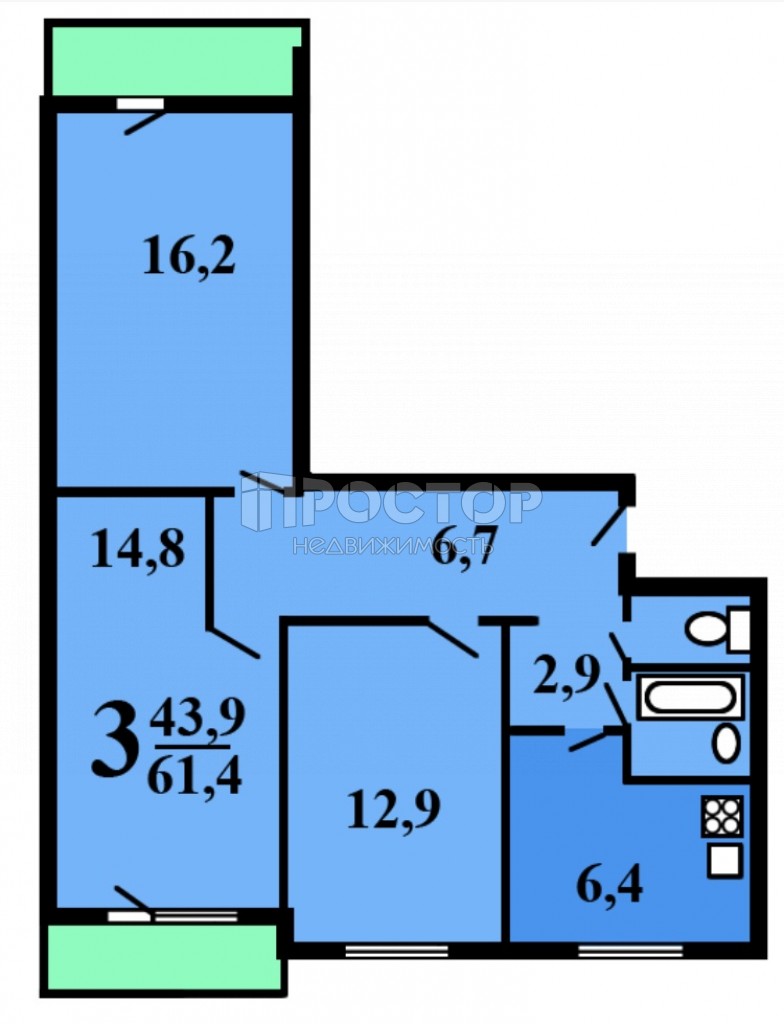 3-комнатная квартира, 60.6 м² - фото 23