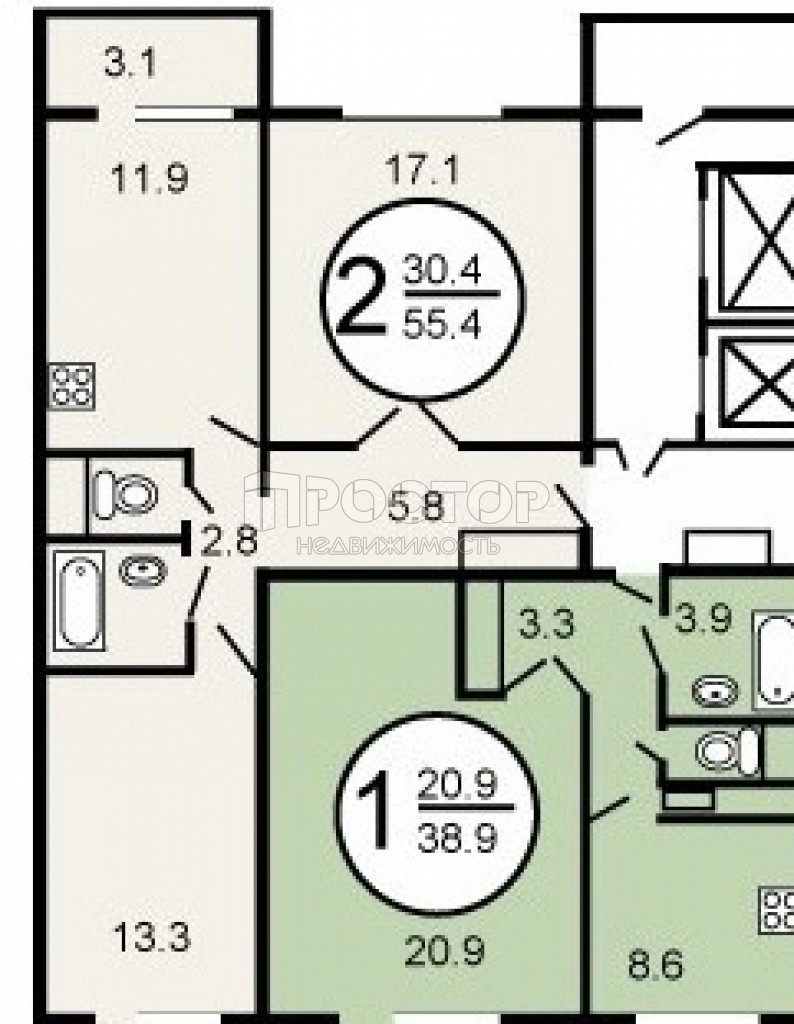 2-комнатная квартира, 52.5 м² - фото 4