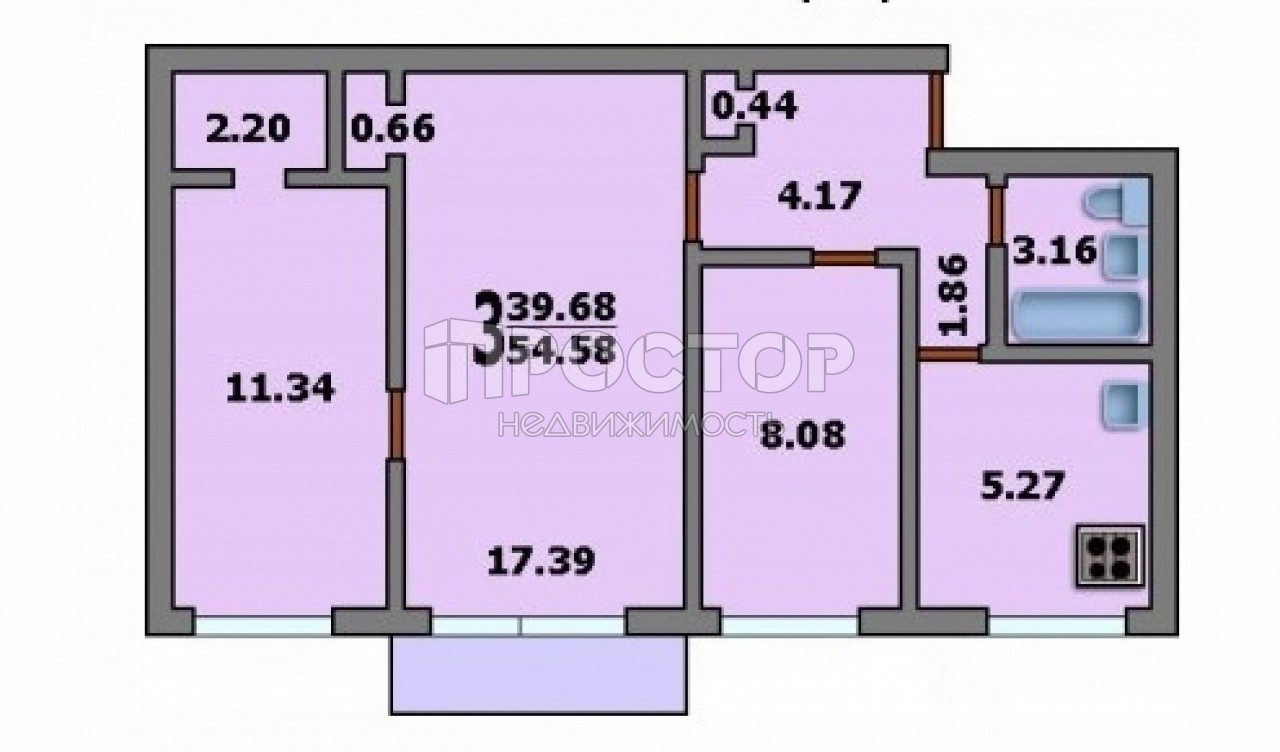 3-комнатная квартира, 54.58 м² - фото 6