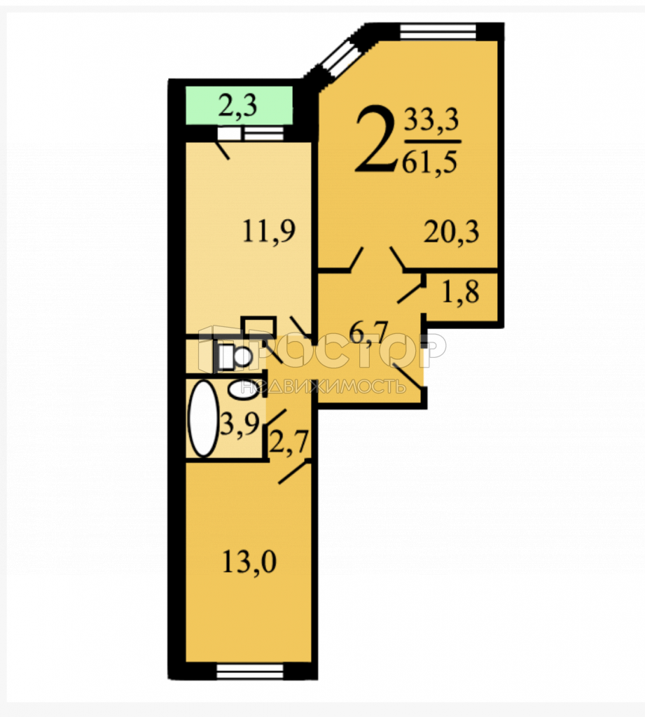 2-комнатная квартира, 61.5 м² - фото 11