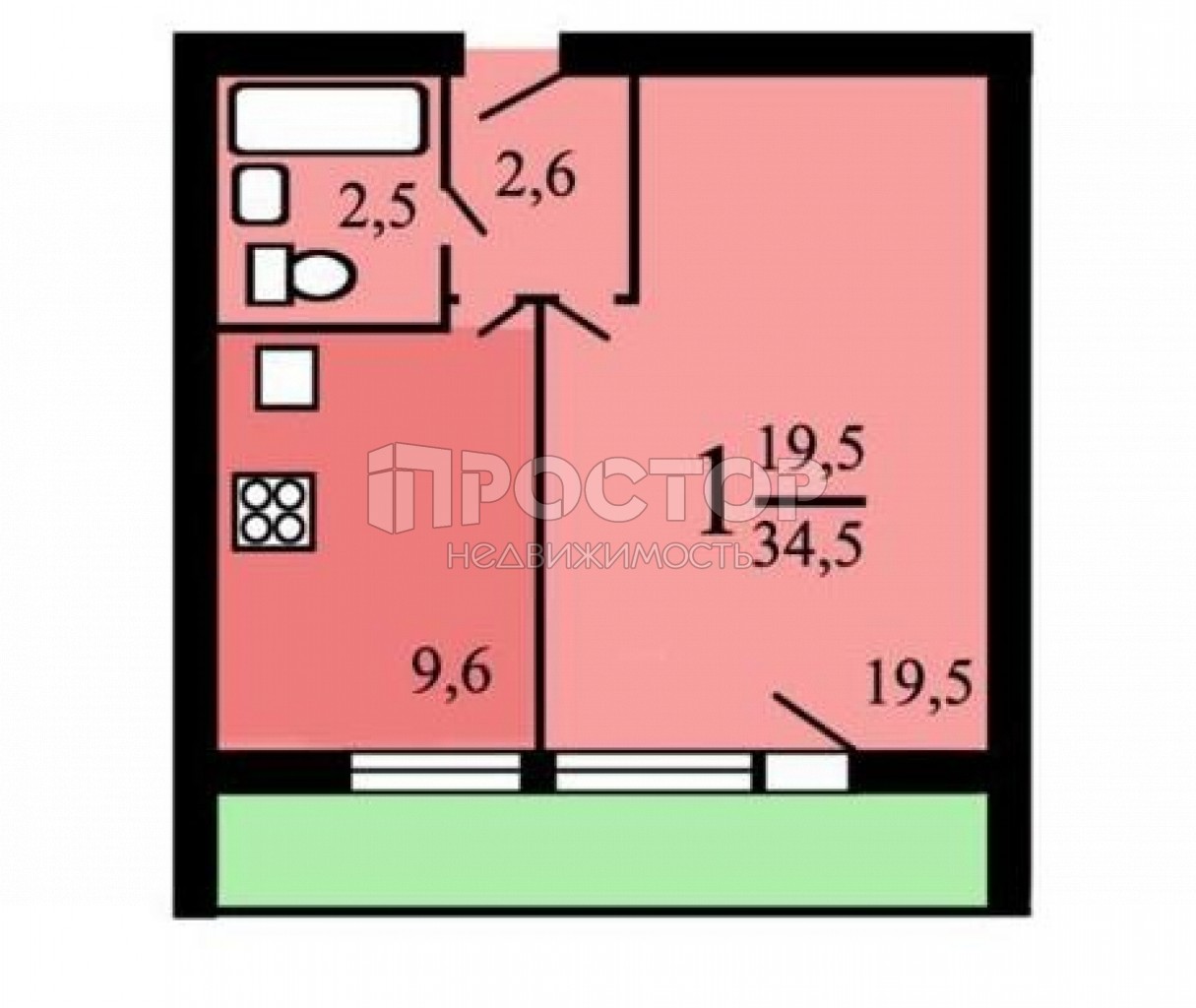 1-комнатная квартира, 41 м² - фото 23