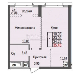 1-комнатная квартира, 35.5 м² - фото 13