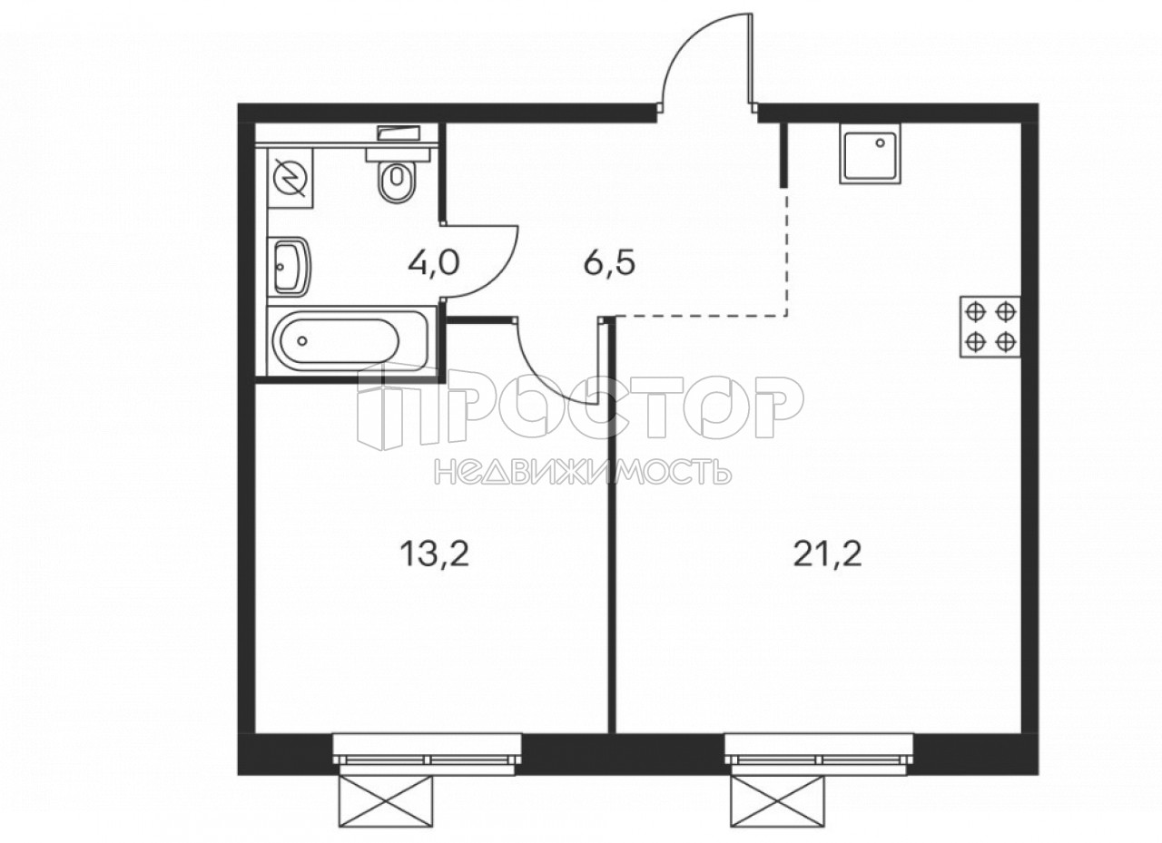 1-комнатная квартира, 39 м² - фото 3