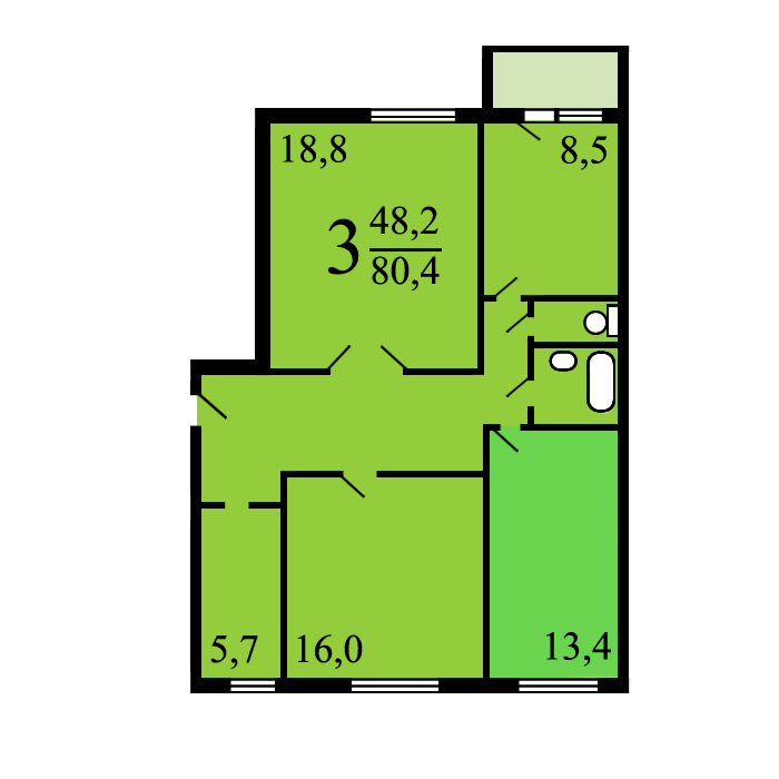 3-комнатная квартира, 80.4 м² - фото 17