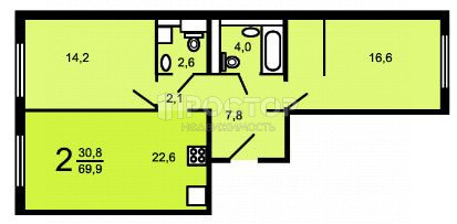 2-комнатная квартира, 67 м² - фото 13