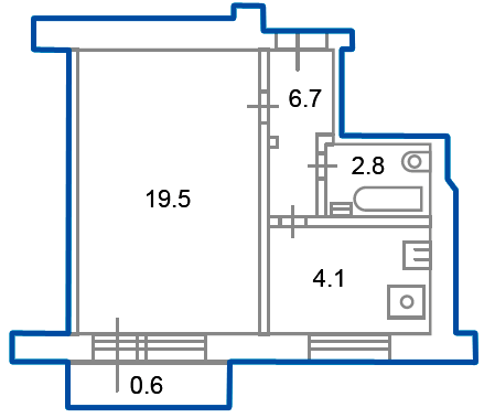 1-комнатная квартира, 33.7 м² - фото 4