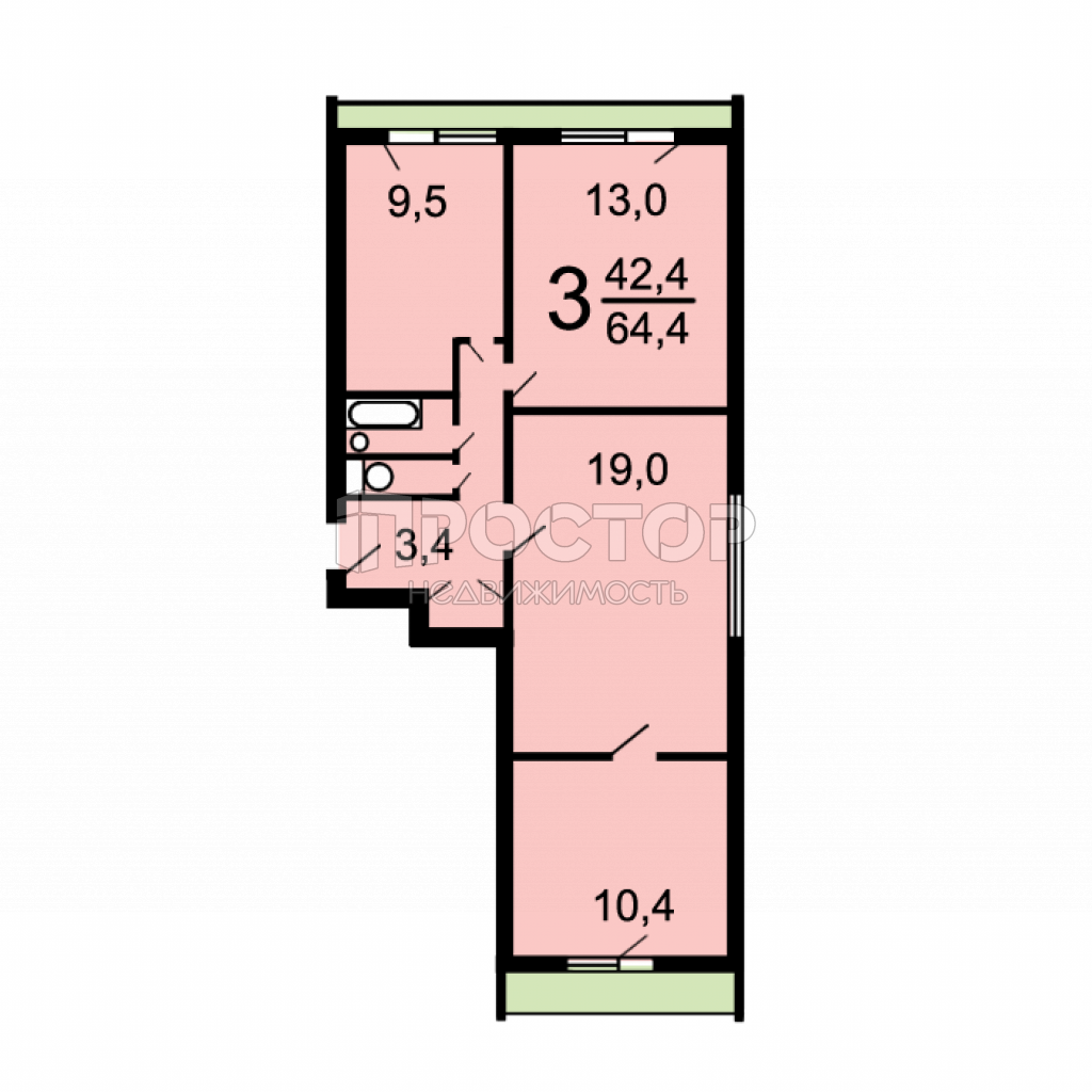 3-комнатная квартира, 64.4 м² - фото 13