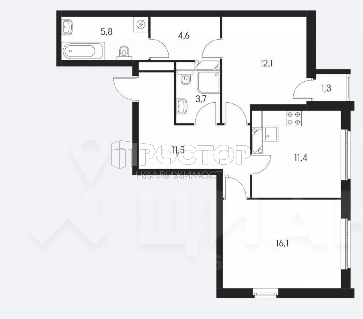 2-комнатная квартира, 65.7 м² - фото 9