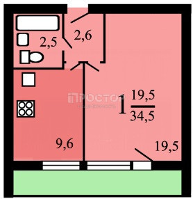 1-комнатная квартира, 35 м² - фото 3