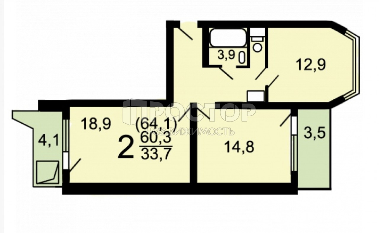 2-комнатная квартира, 60.3 м² - фото 16
