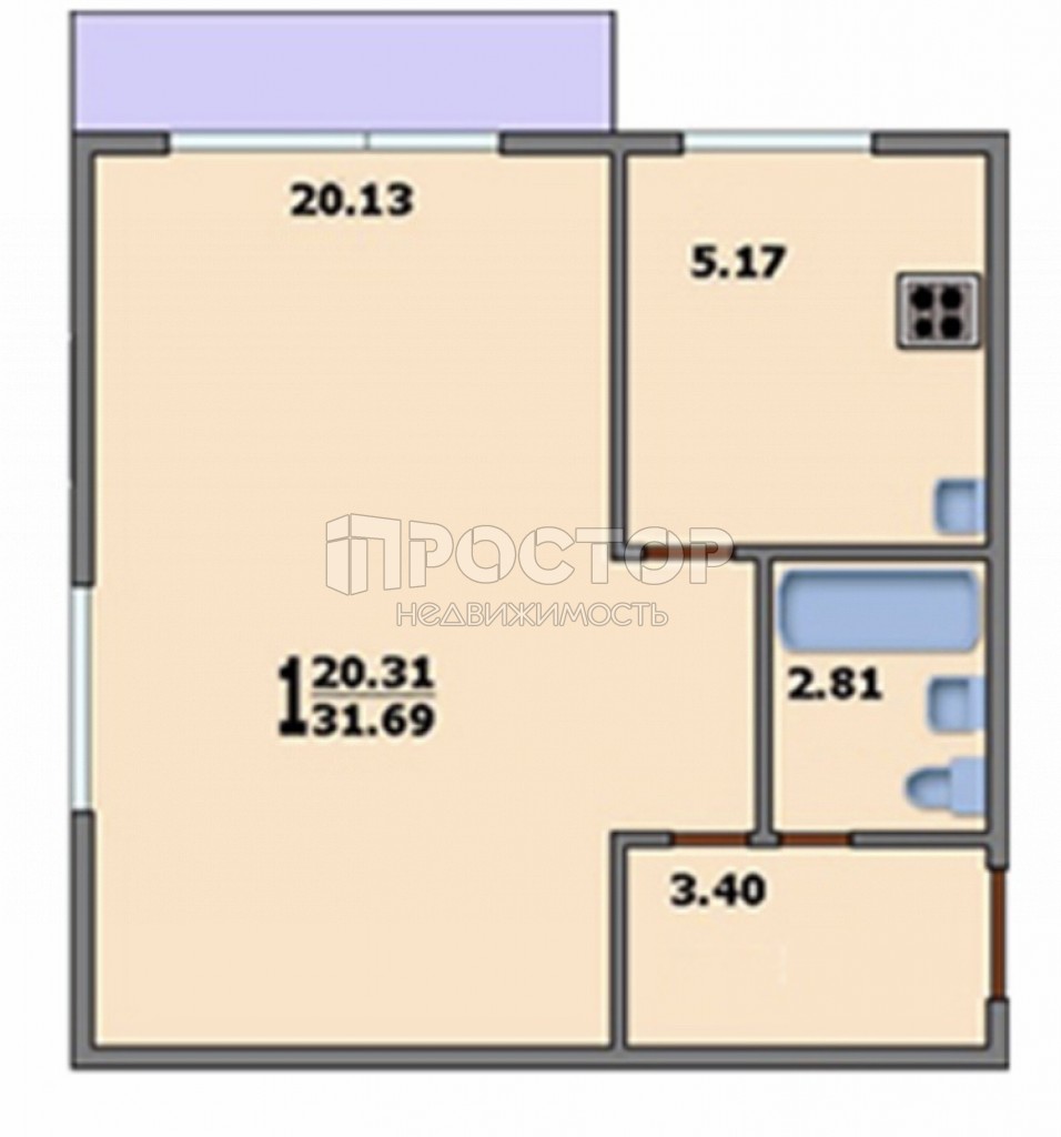 1-комнатная квартира, 31.8 м² - фото 15