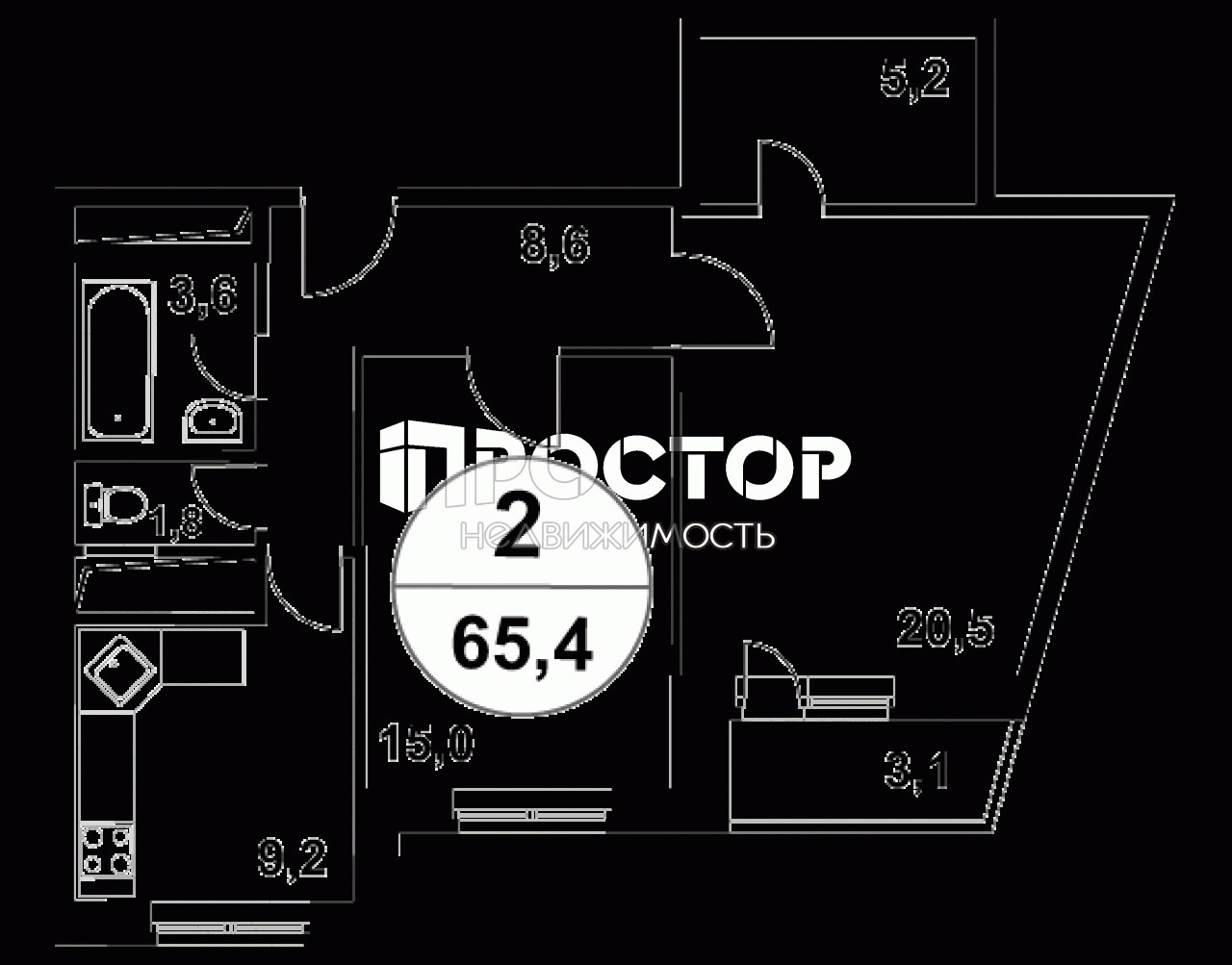 2-комнатная квартира, 63.3 м² - фото 13