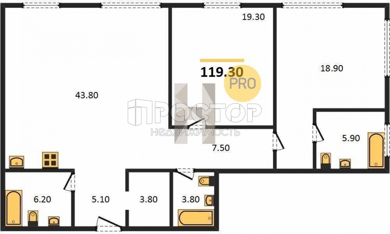 2-комнатная квартира, 119.3 м² - фото 2