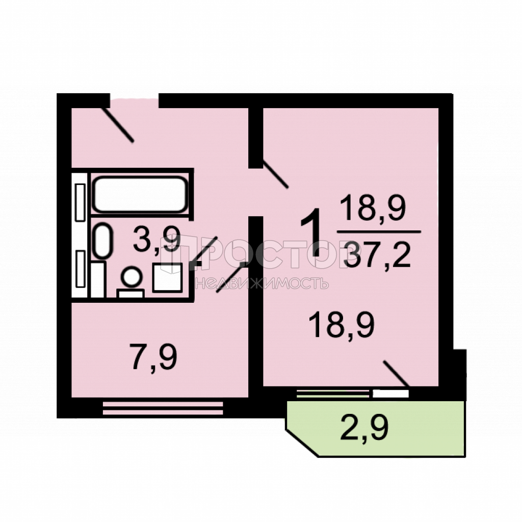 1-комнатная квартира, 38.3 м² - фото 16