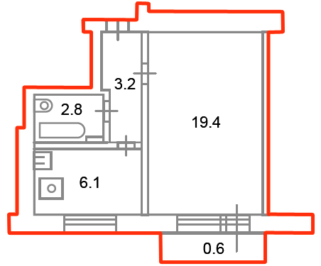 1-комнатная квартира, 32.1 м² - фото 5