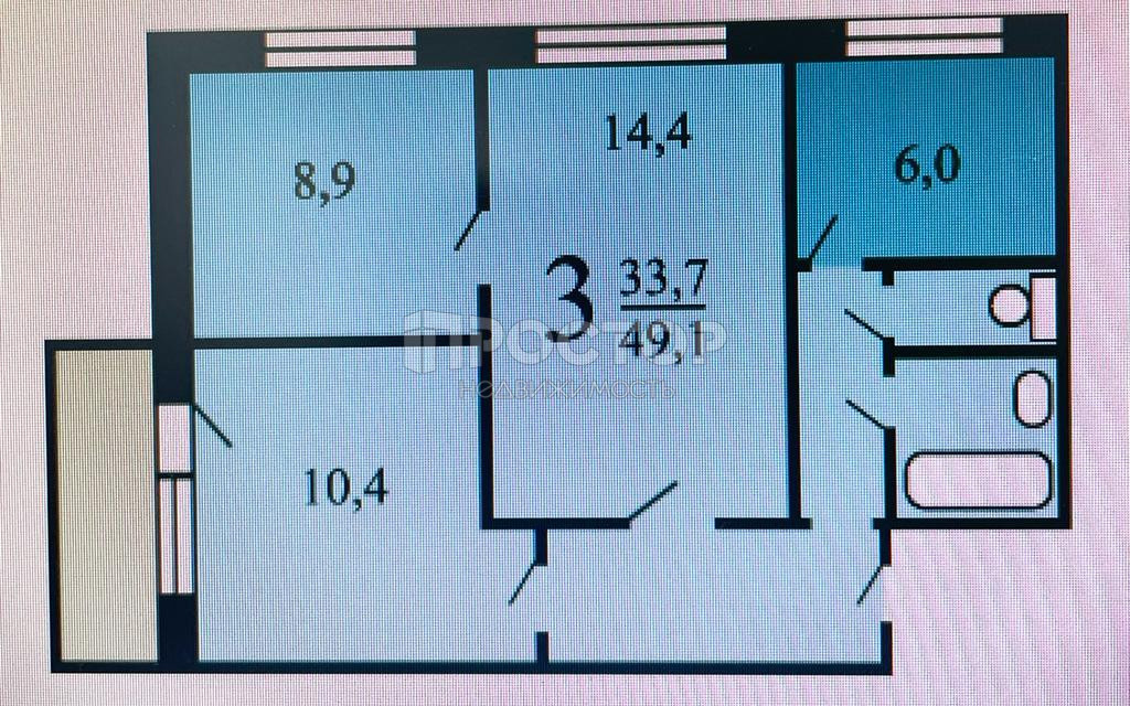 3-комнатная квартира, 53 м² - фото 15