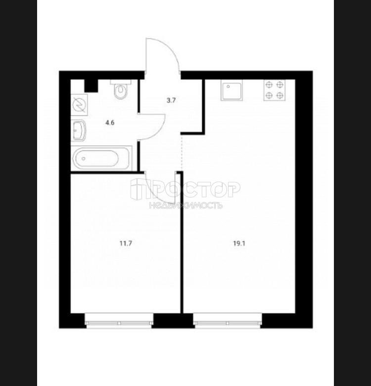 1-комнатная квартира, 39.1 м² - фото 2