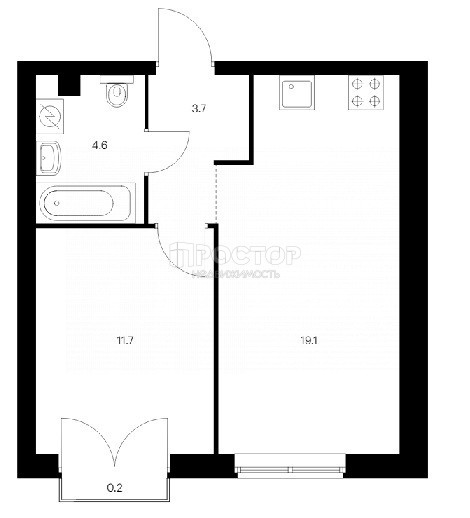 2-комнатная квартира, 39.3 м² - фото 2