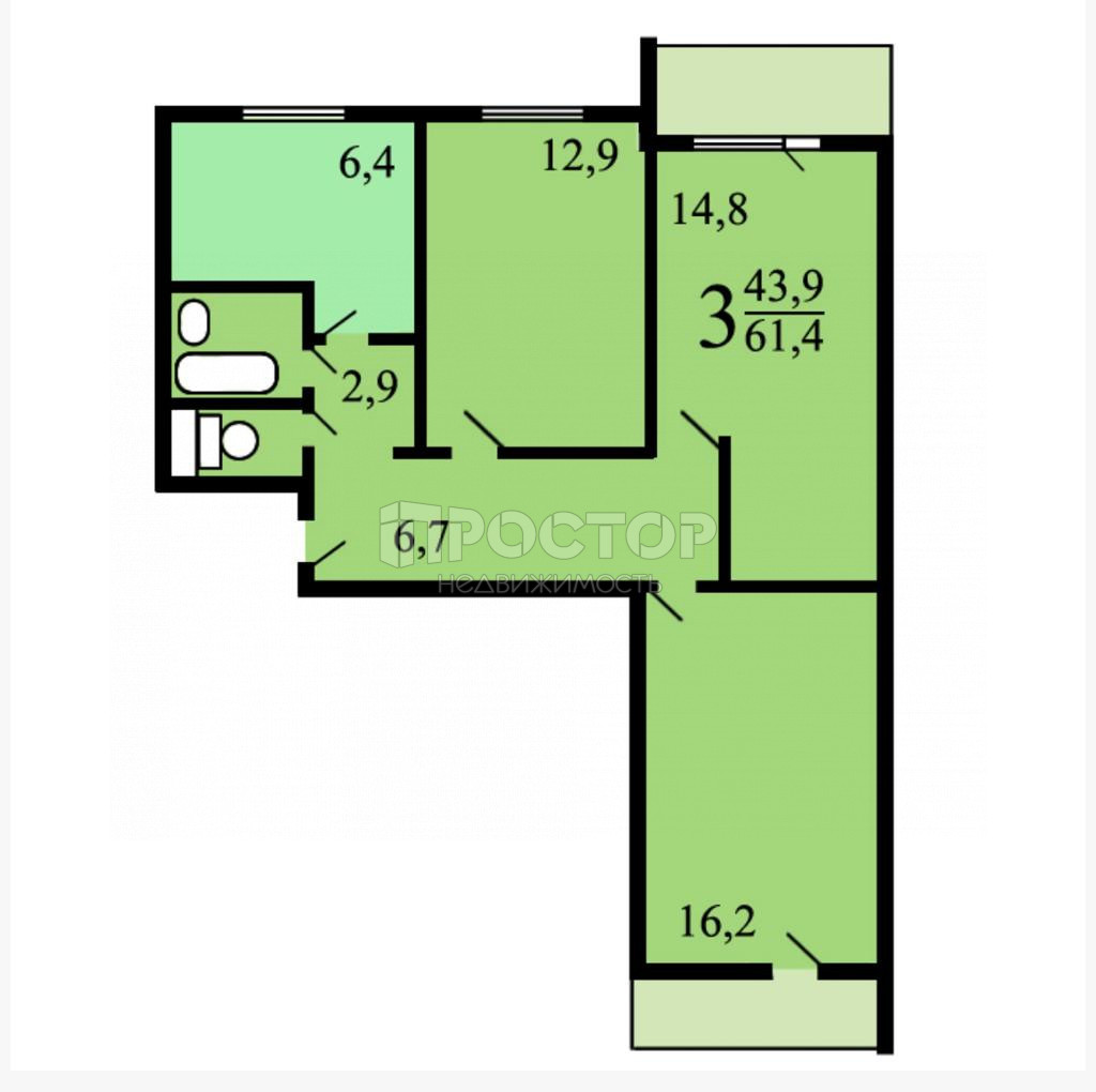 3-комнатная квартира, 63 м² - фото 25