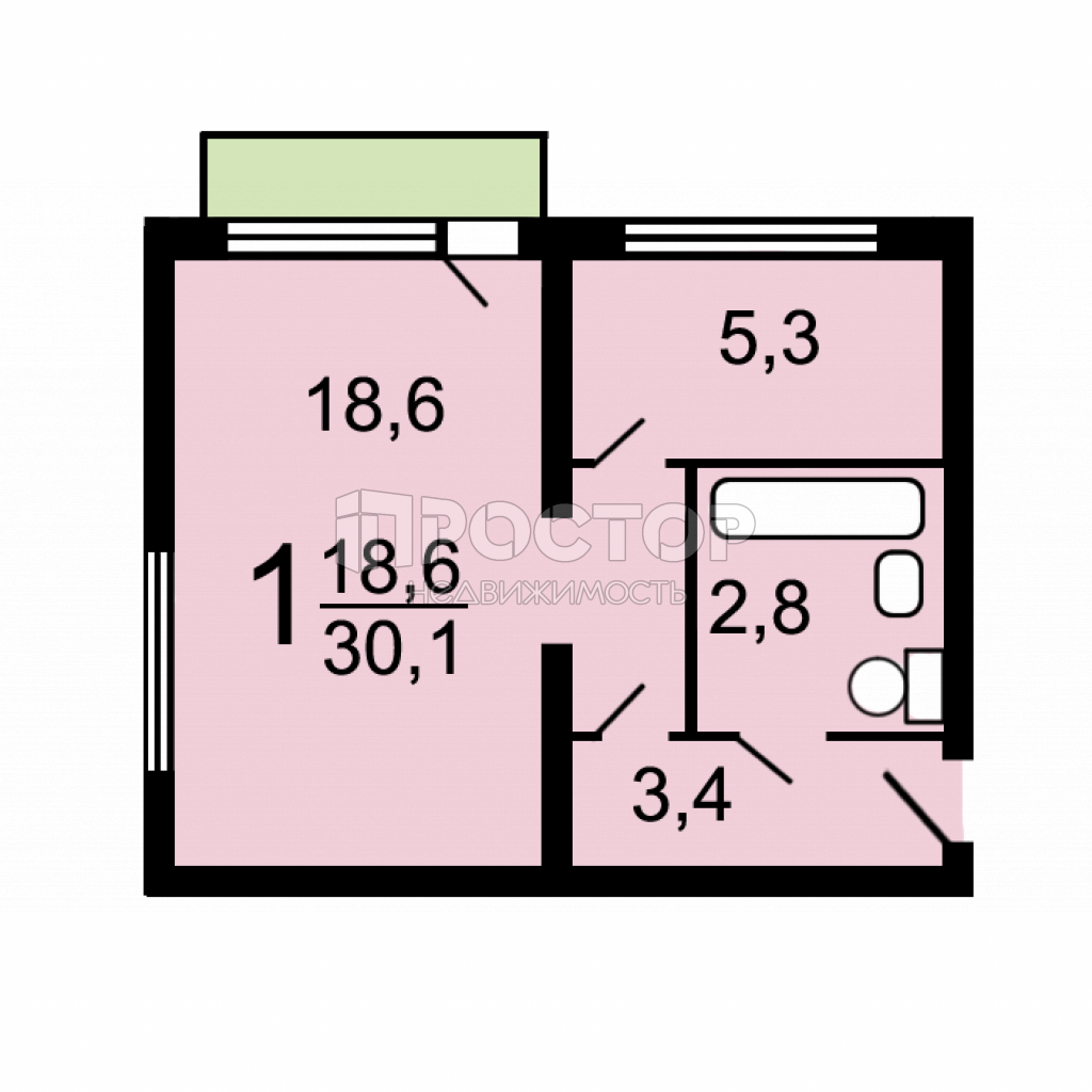 1-комнатная квартира, 30 м² - фото 5