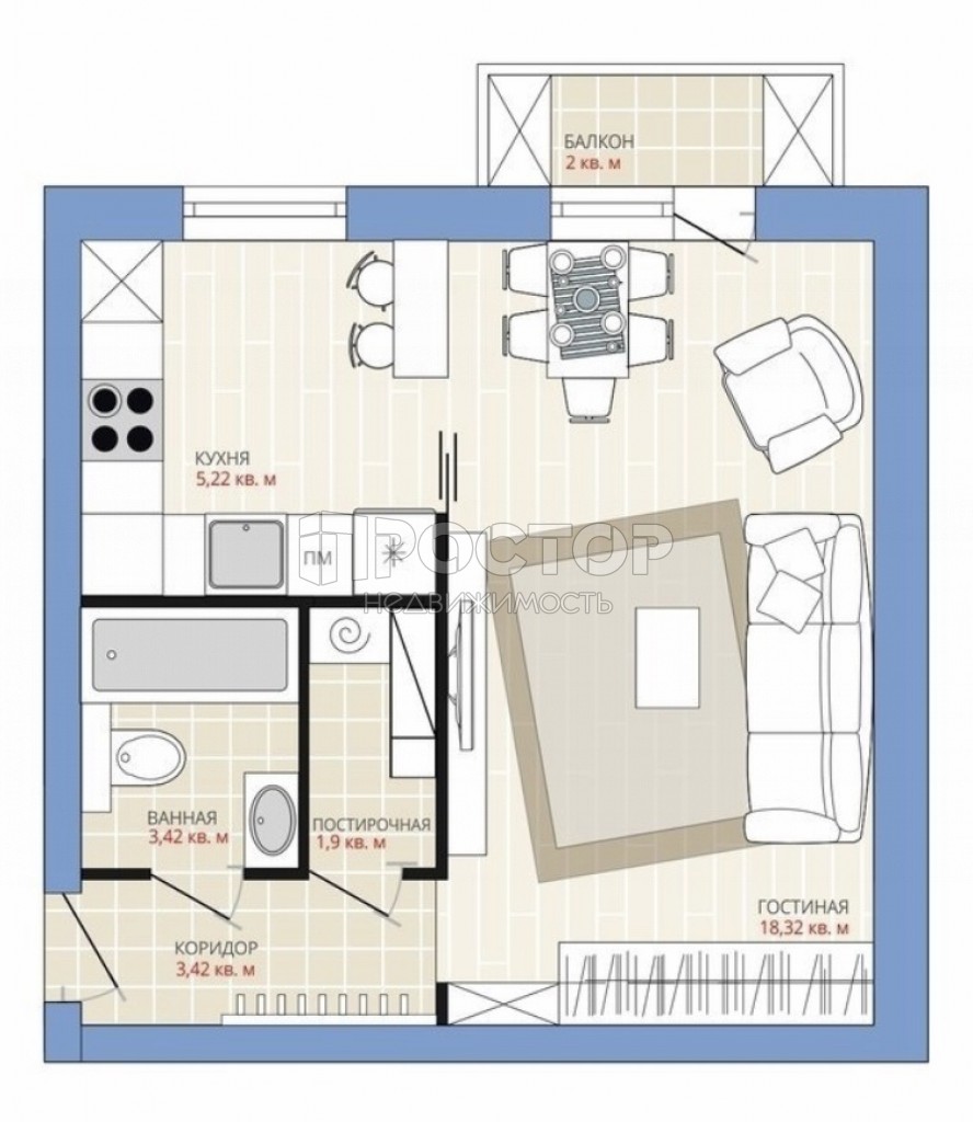 1-комнатная квартира, 31 м² - фото 10