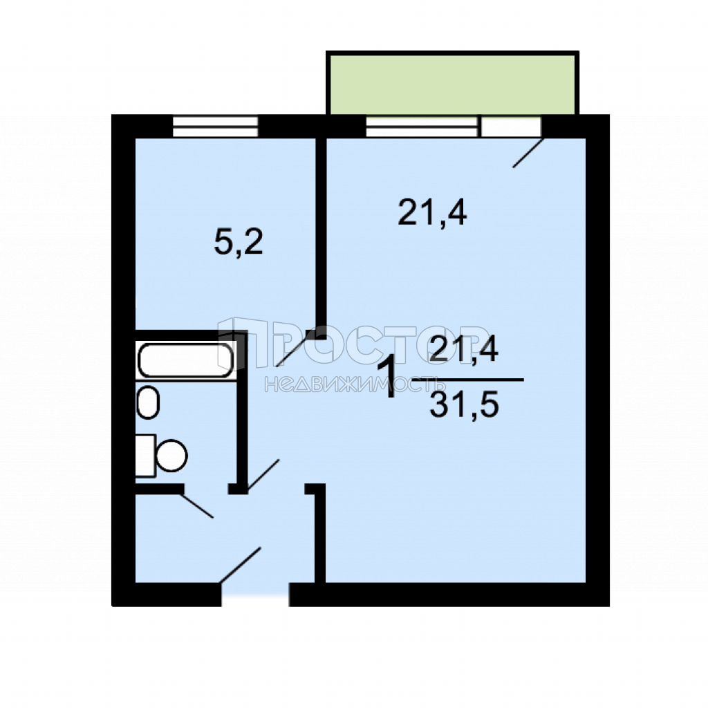 1-комнатная квартира, 31 м² - фото 2