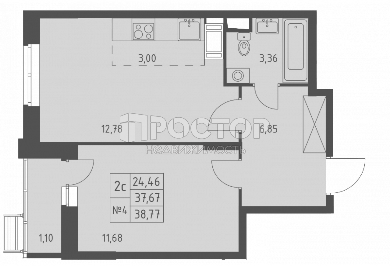 2-комнатная квартира, 38.77 м² - фото 5