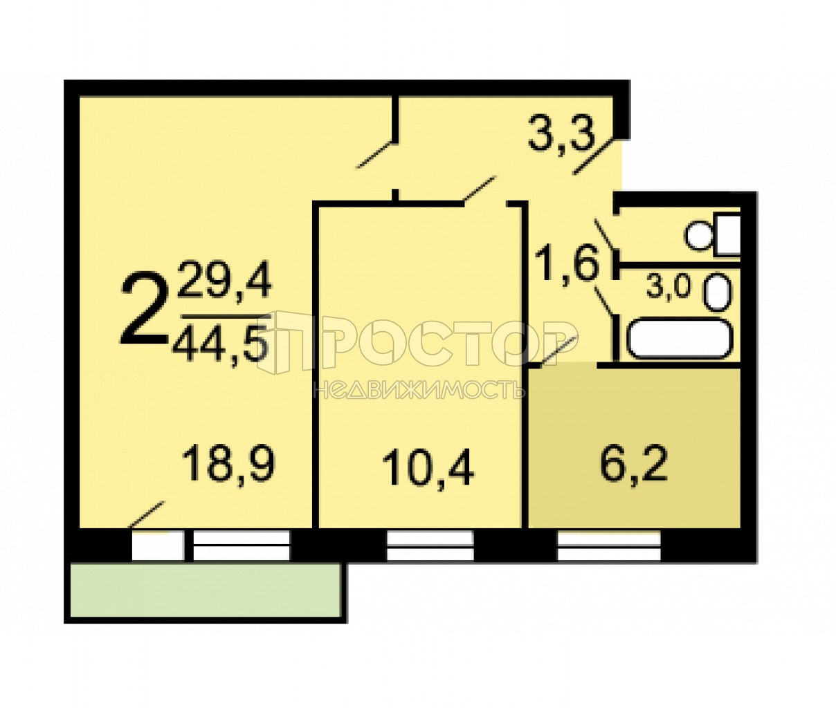 2-комнатная квартира, 44.2 м² - фото 2