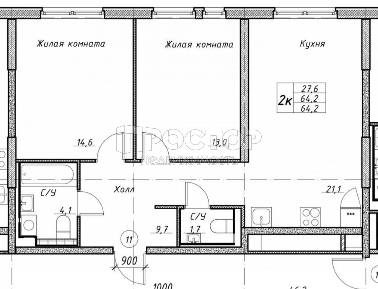 2-комнатная квартира, 64.2 м² - фото 16