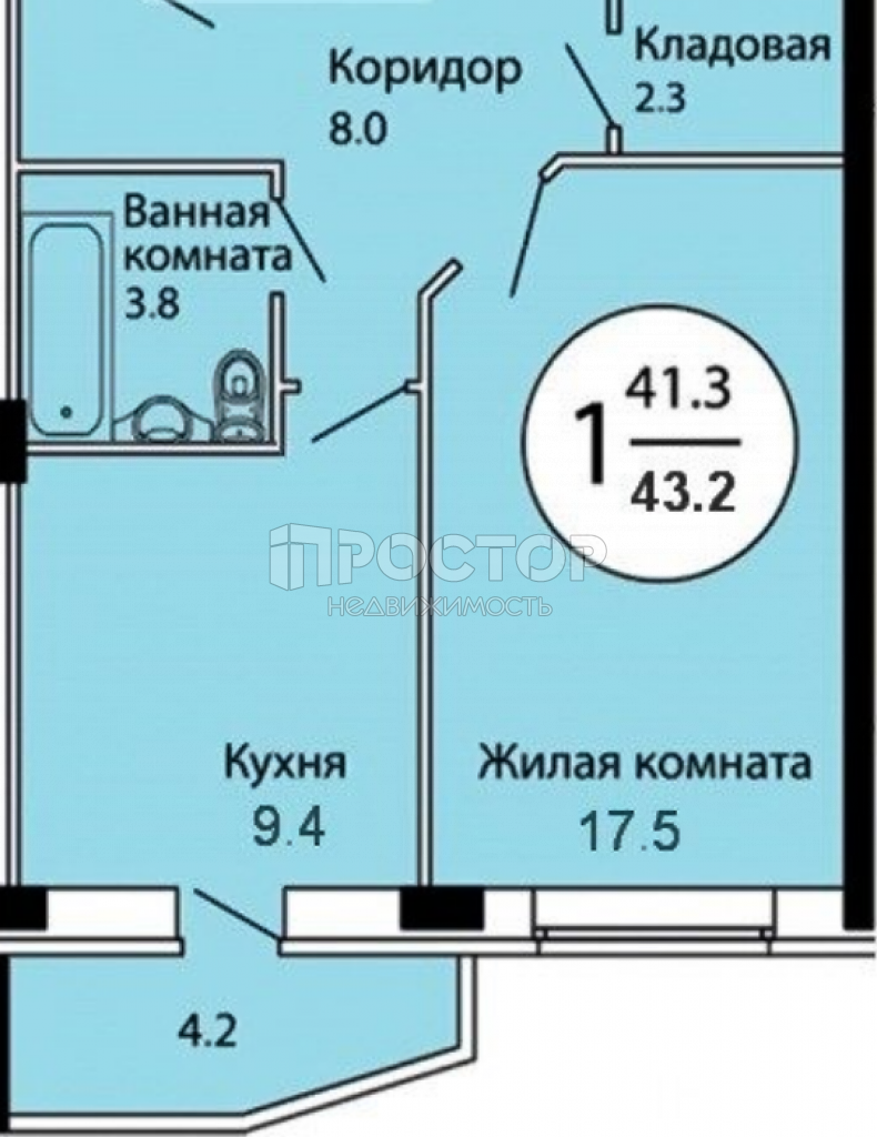 1-комнатная квартира, 43 м² - фото 2