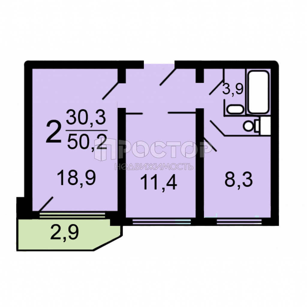 2-комнатная квартира, 53 м² - фото 3