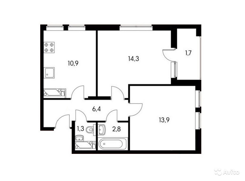 2-комнатная квартира, 51.3 м² - фото 2