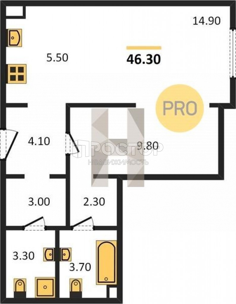 Студия, 46.3 м² - фото 2