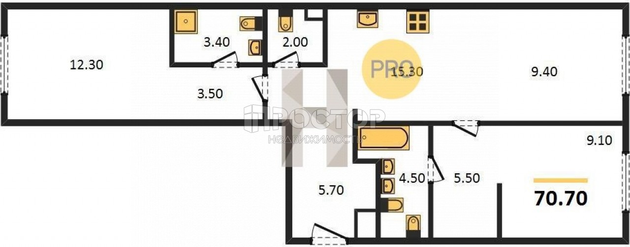 2-комнатная квартира, 70.7 м² - фото 2