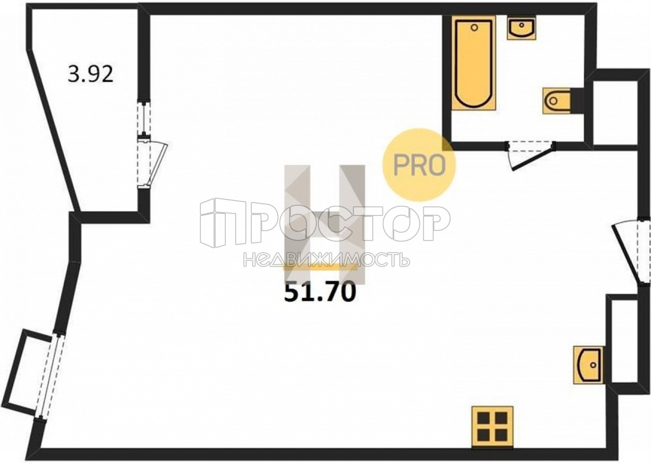 1-комнатная квартира, 51.7 м² - фото 2