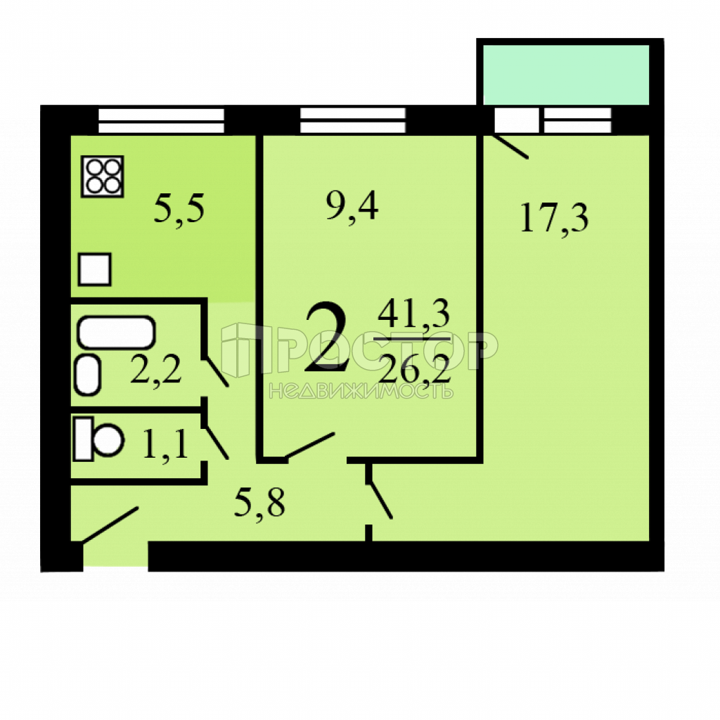 2-комнатная квартира, 43.8 м² - фото 3