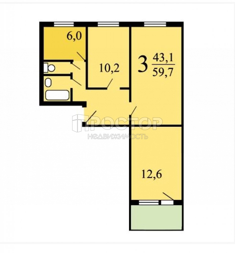 3-комнатная квартира, 58.8 м² - фото 14