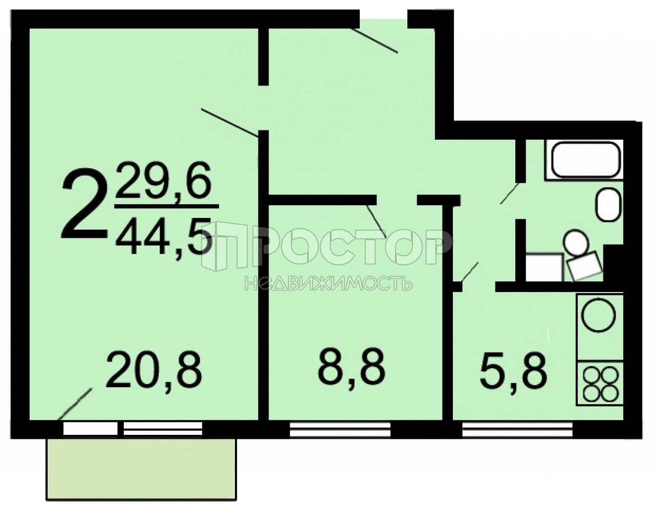 2-комнатная квартира, 45.4 м² - фото 28