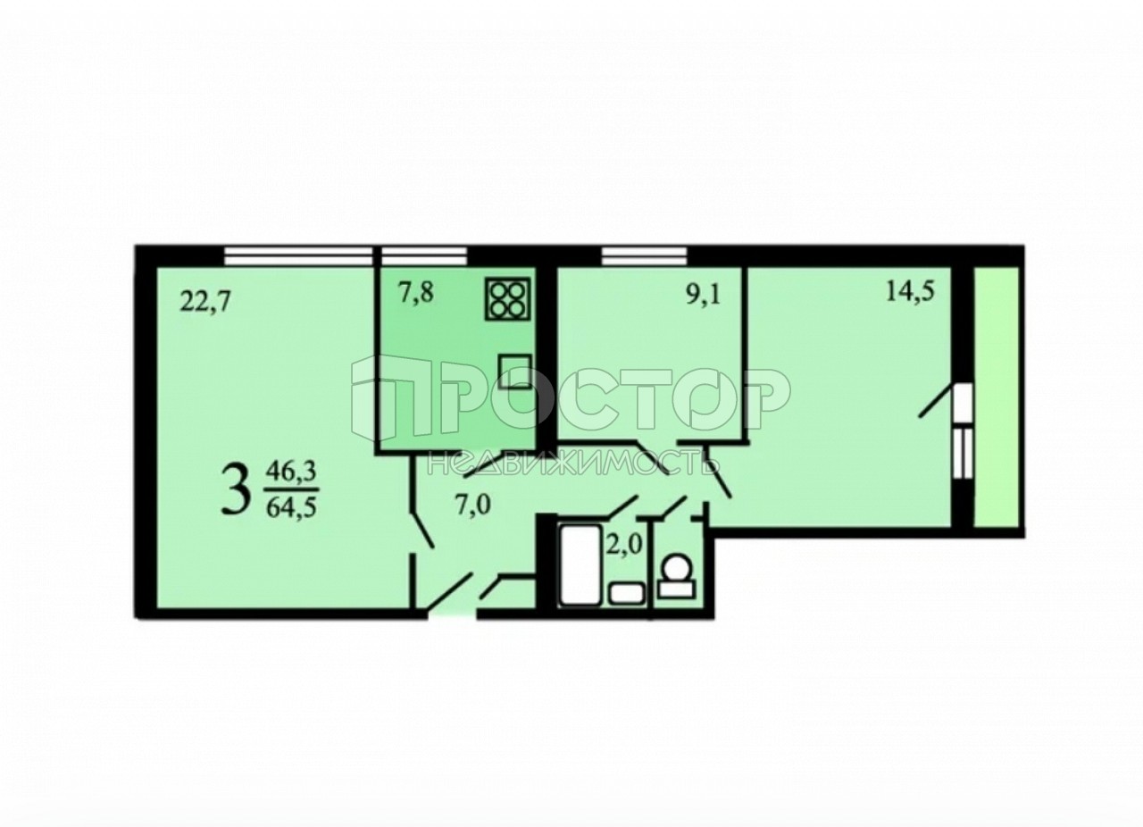 3-комнатная квартира, 64.5 м² - фото 7