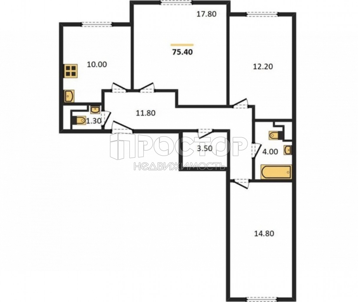 3-комнатная квартира, 75.4 м² - фото 2