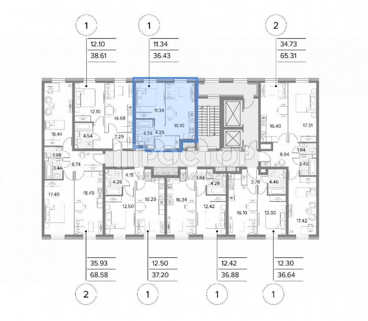 1-комнатная квартира, 36.43 м² - фото 6