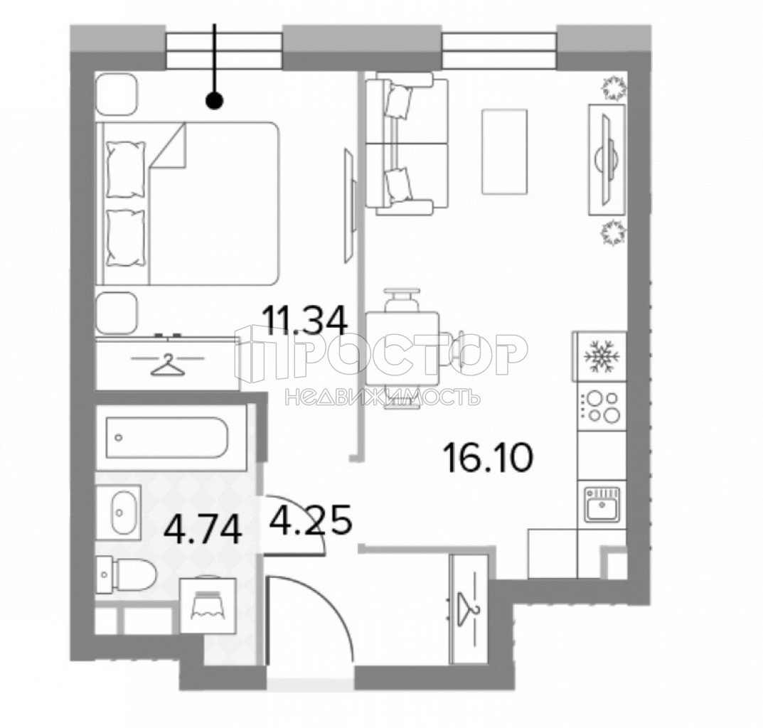 1-комнатная квартира, 36.43 м² - фото 5