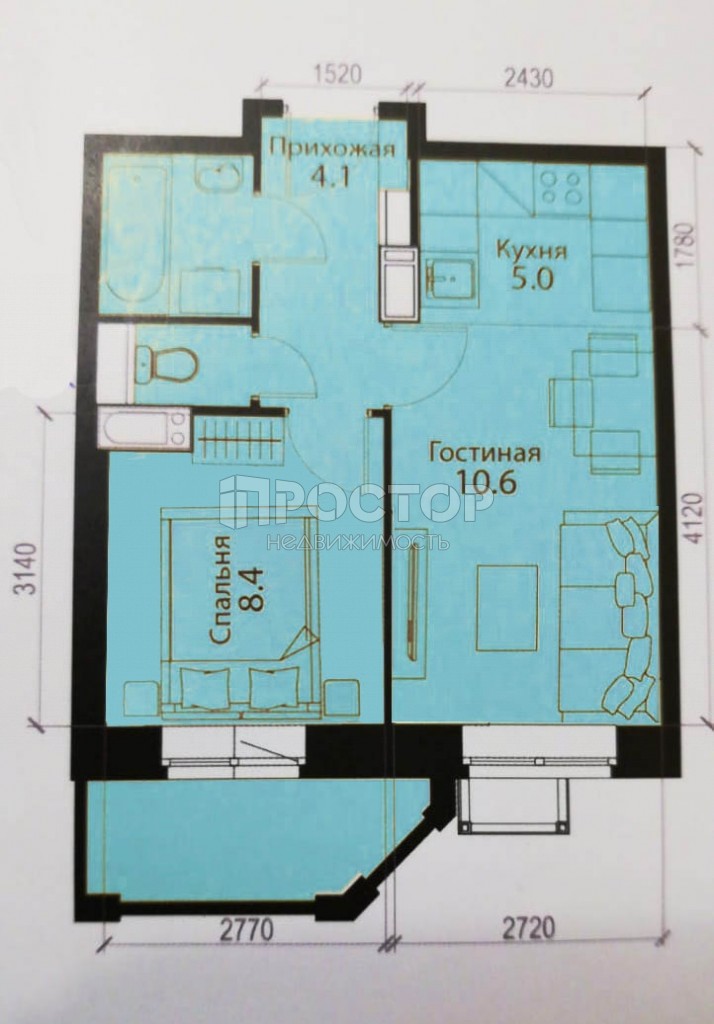 1-комнатная квартира, 32.3 м² - фото 13