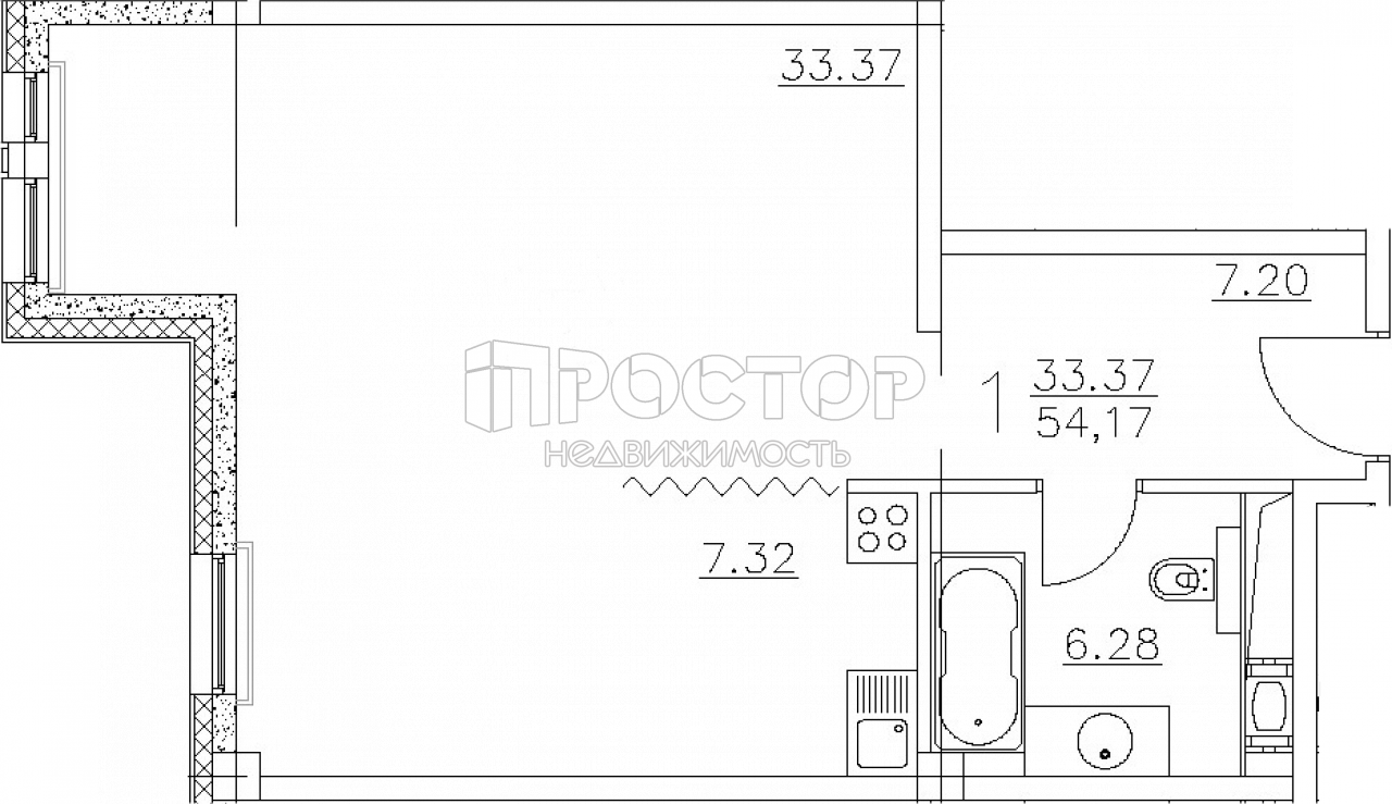 1-комнатная квартира, 55.05 м² - фото 10