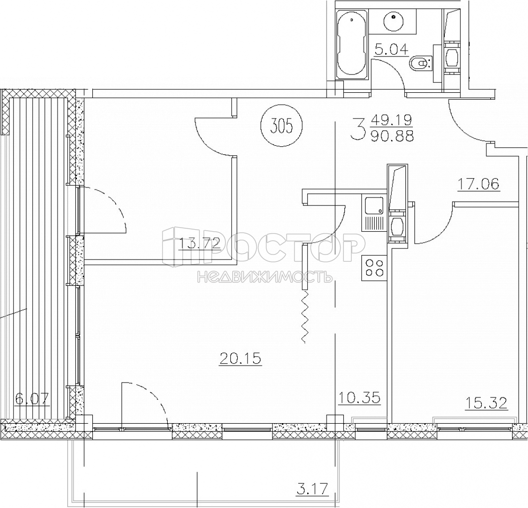 3-комнатная квартира, 91.48 м² - фото 11